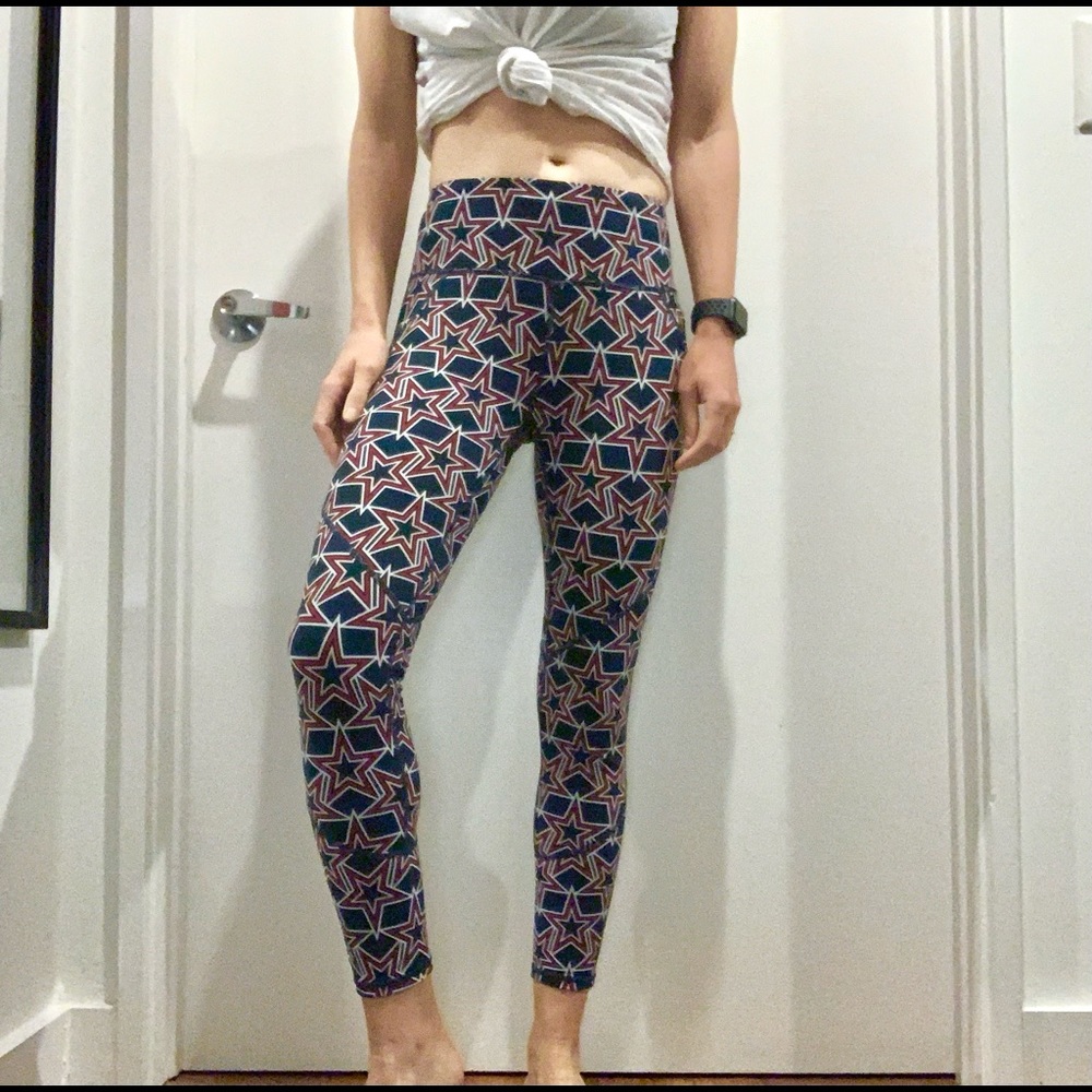 Sweaty Betty Leggings, size extra small, Red, White & Blue Star pattern.